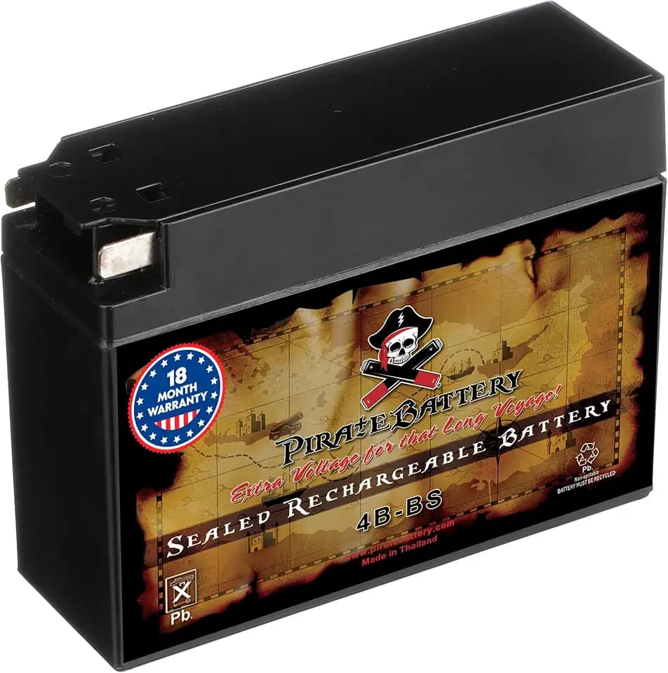 Pirate Battery YTX4B-BS 12 V 40 CCA AGM – Maintenance-Free 2 Ah Battery for Scooter, Pocket Bike, Mini ATV – Tab Terminal – Fits Yamaha Zuma 50, Honda Metropolitan, Razor Pocket Mod