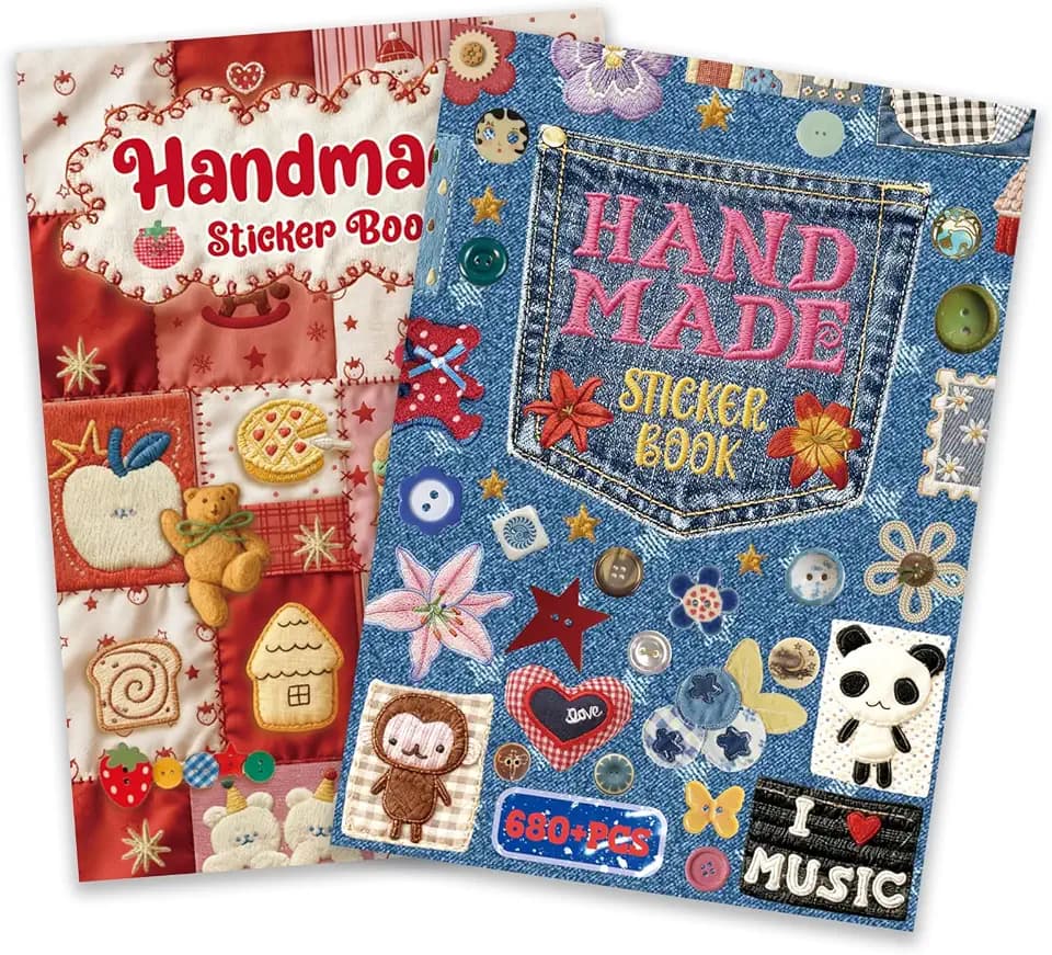 PRSTINCOL 2 in 1 Japanese Sticker Book Combo Set with Red and Blue Patterned Die Cut Stickers 60 Sheets for Journaling