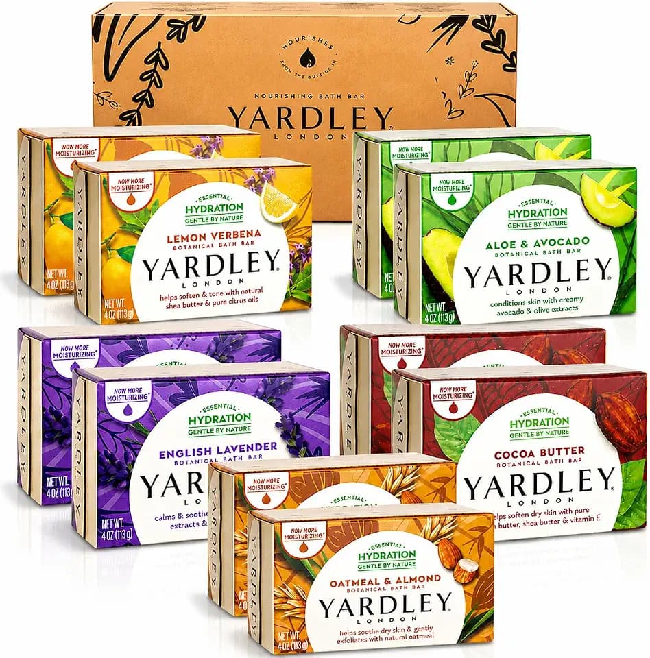 Yardley London Scented Bar Soap Variety Pack - 10 Bars Bath Soap Gift Set for Women & Men: English Lavender, Oatmeal & Almond, Aloe & Avocado, Cocoa Butter, Lemon Verbena Moisturizing Soap Bars