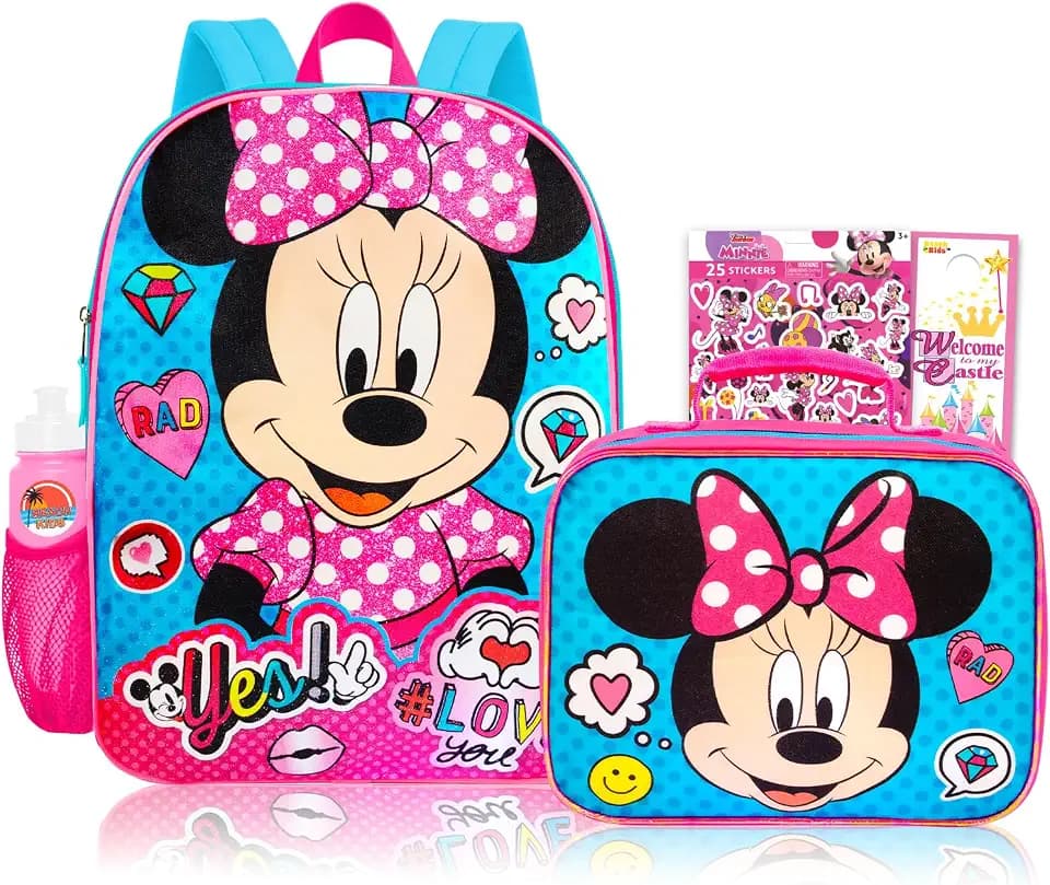 Disney Minnie Mouse Backpack with Lunchbox Set for Girls Bundle + More