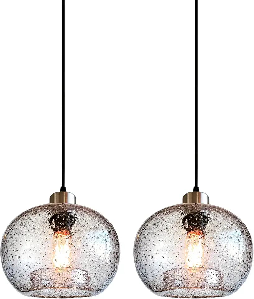 CASAMOTION Glass Pendant Lights, Marble Clear, 2 Pack