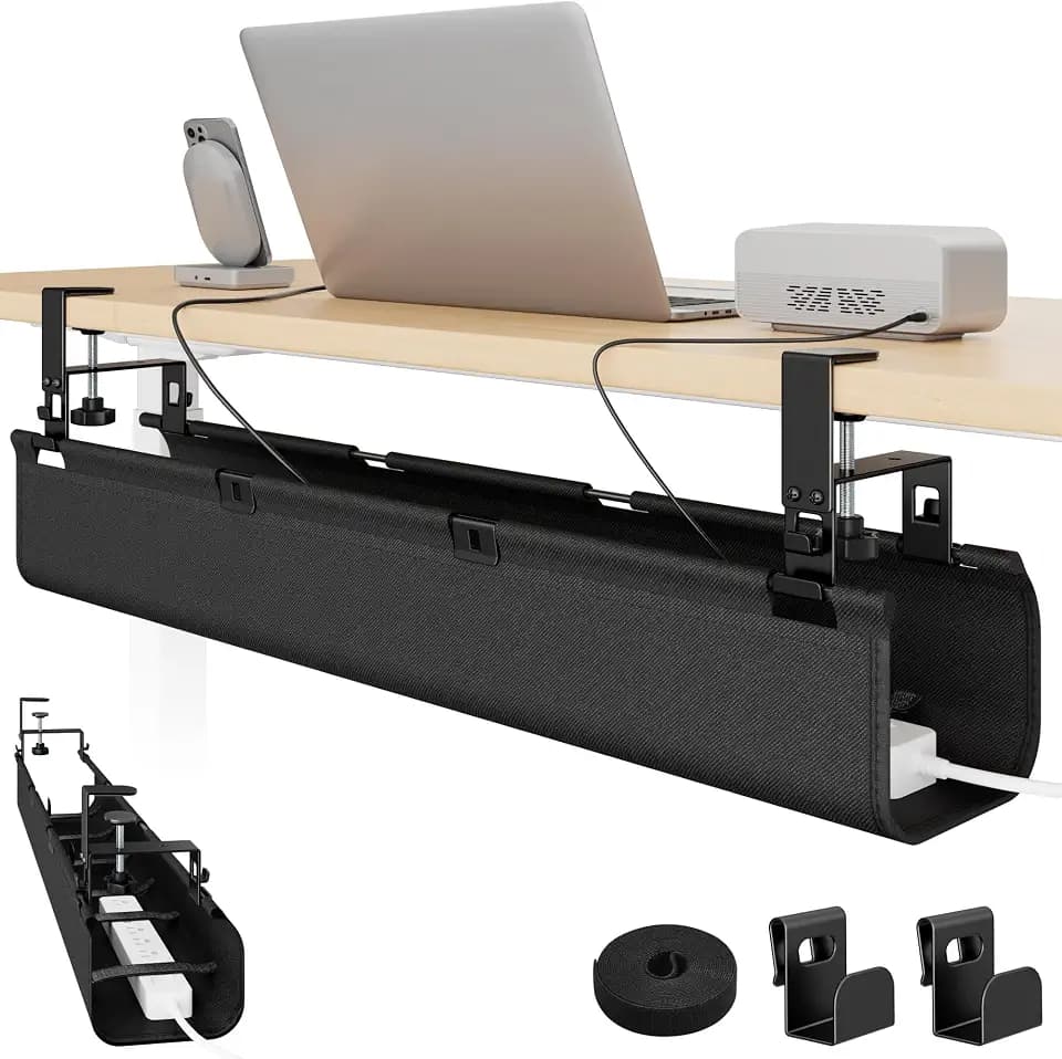 PEGZONE No Drill Under Desk Cable Management Tray, 31.5" Fabric Organizer