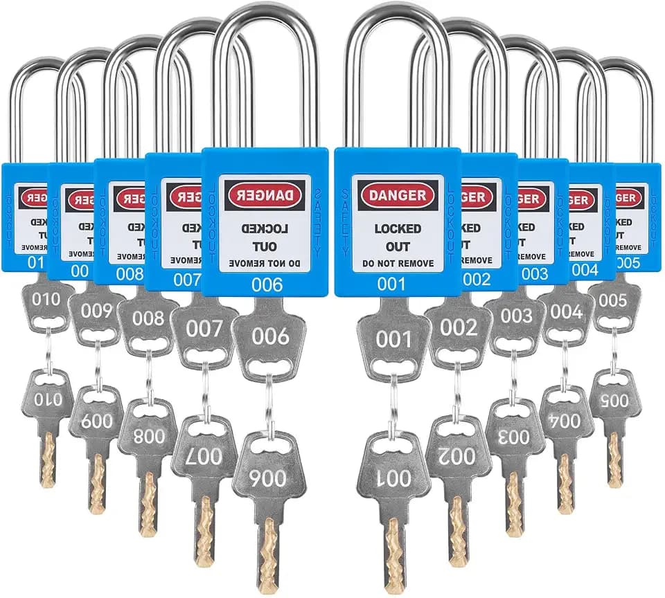 Lockout Tagout Locks Set - 10pcs Keyed Different Blue Padlocks, 2 Keys Per Lock, OSHA Compliant, Safety Locks for Electrical Lockout Tag Out Kit
