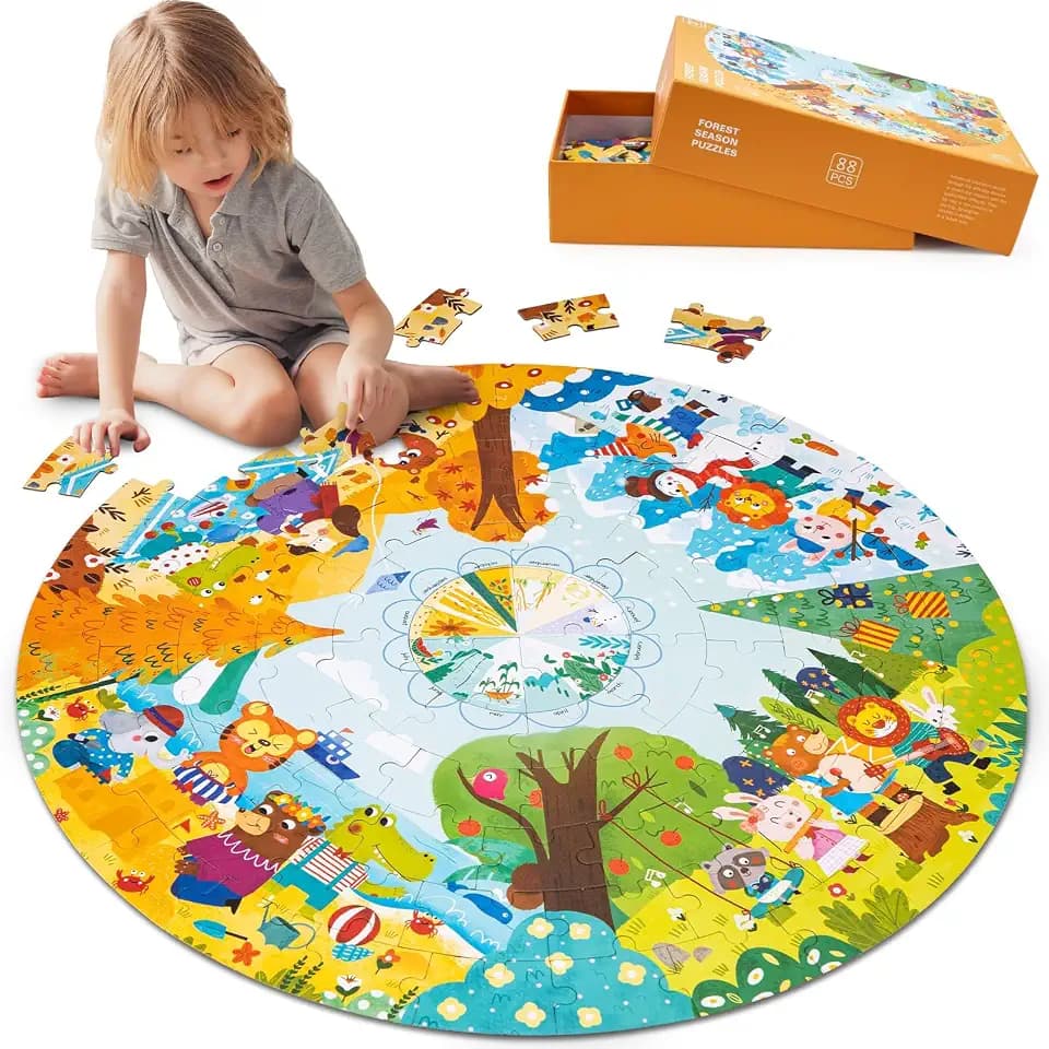 Kinderpuzzle ab 3 4 5, Saisonale Waldtiere, 88 Teile, Rund 3-7 Jährige Kinder Puzzle Spielzeug, Puzzle für Jungen und Mädchen 8-10 Jahren Geburtstagsgeschenk