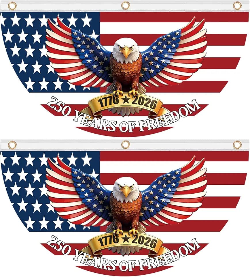 2PCS 250th Anniversary USA Bunting Flag 4x2 FT 1776-2026th Birthday American Fan Flags 250 Years of Freedom Flag Patriotic Eagle Banner 4th of July Decorations Independence Day Patriotic Memorial Day