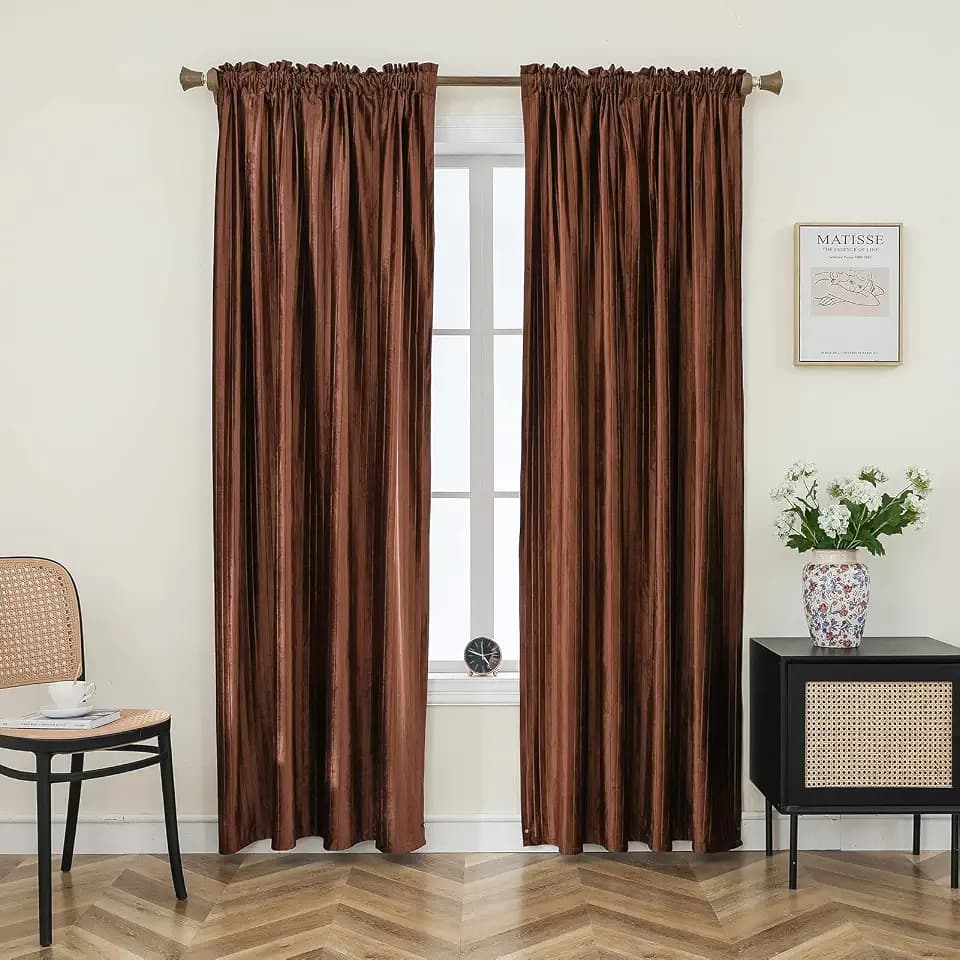 PLEASANT BOULEVARD Coffee Velvet Curtains 95 inch Long Heavyweight Blackout Curtains Rod Pocket Thermal Insulated Darkening Window Drapes for Bedroom Living Room, W52 x L95, 2 Panels