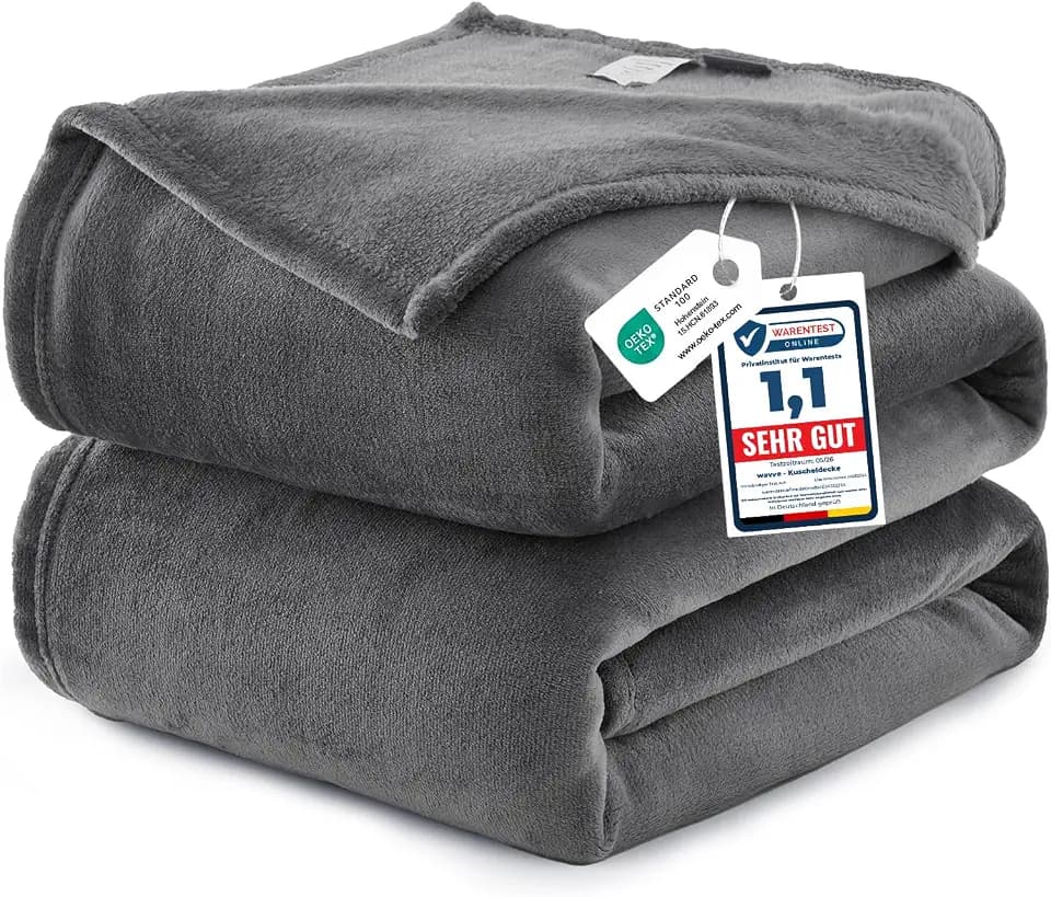 WAVVE Kuscheldecke 230x270, Flauschig Decke Tagesdecke für Bett - Grau