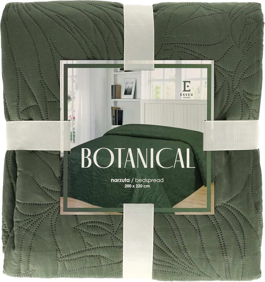 Essex - Tagesdecke 200 x 220 cm, Ideale für Schlafzimmer, Bettüberwurf Weich und Bequem, Modernen Steppung - Botanical, Grün
