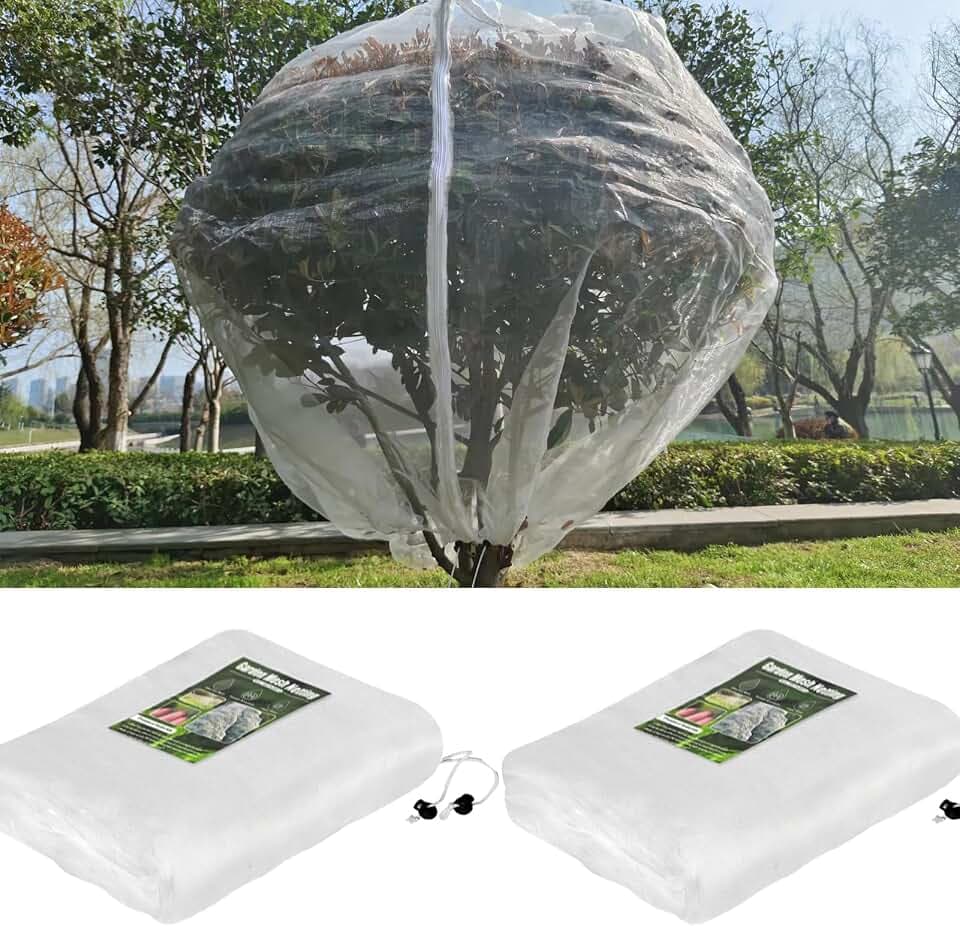 KEOHOLI Large 2 Packs Fruit Tree Netting Bags with Zipper and Drawstring, Insect Bird Barrier Netting Plant Covers for Fruit Vegetable Trees, Bushes,Flower in Garden (10 * 10ft)