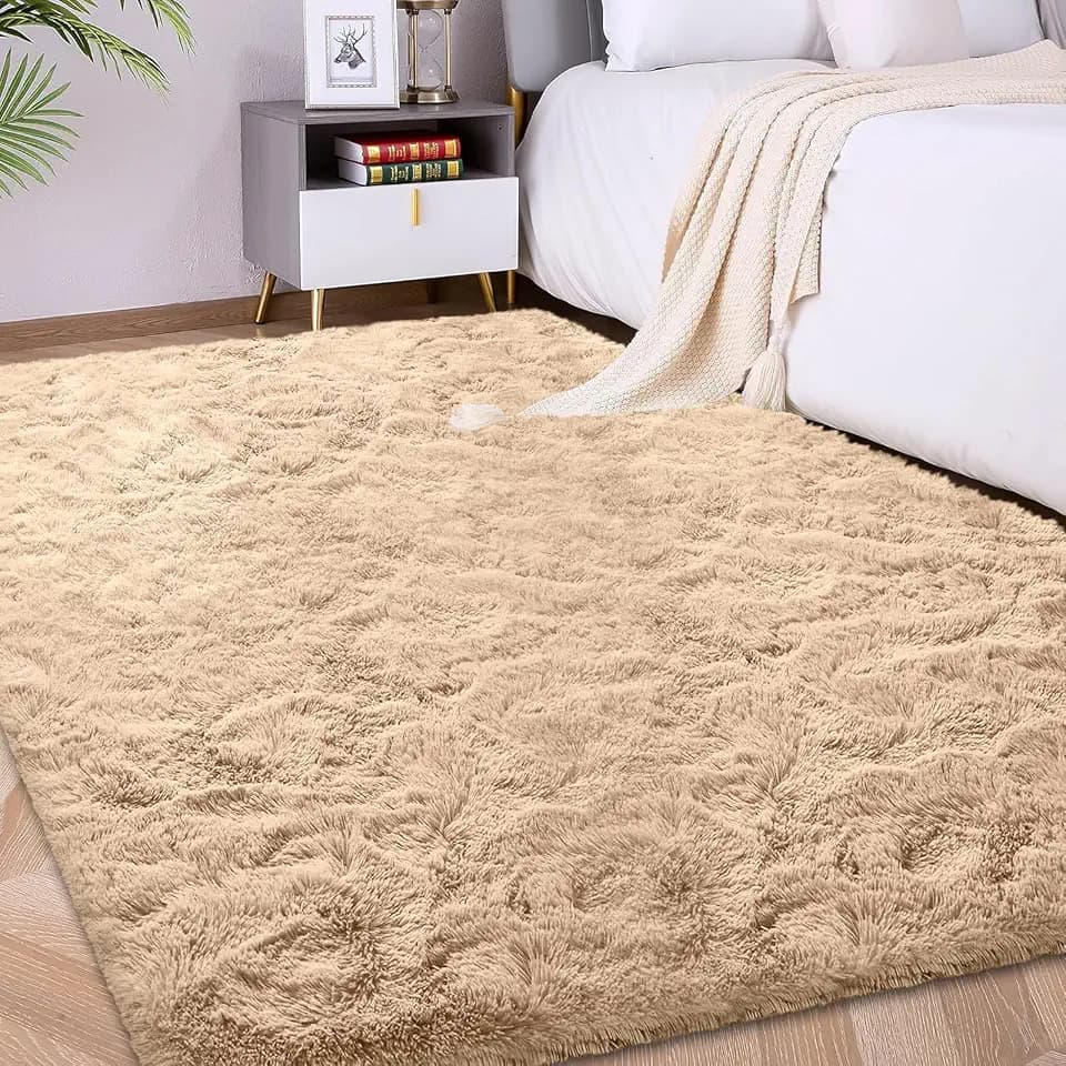 Kuscheliger Hochflor-Teppich für Wohnzimmer Schlafzimmer|Camel 120x180cm