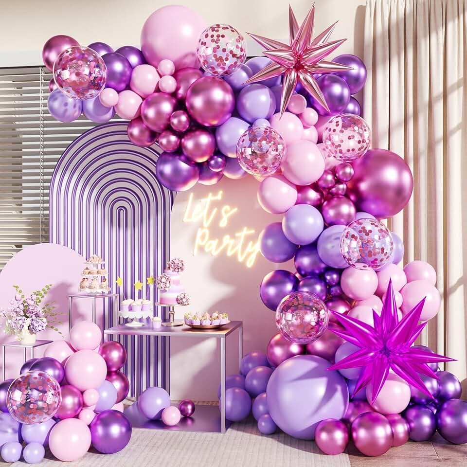 Pink and Purple Balloons Arch Kit for Birthday Decorations