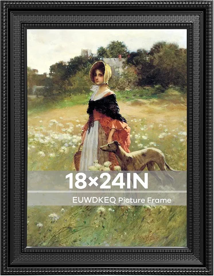 18x24 Frame, 18 x 24 Luxury Wide Picture Frame, Elegant Ornate Embossed Decorative Poster Frame for Art Prints, Posters, Photos, Home Wall Decor & Gallery Display, Black