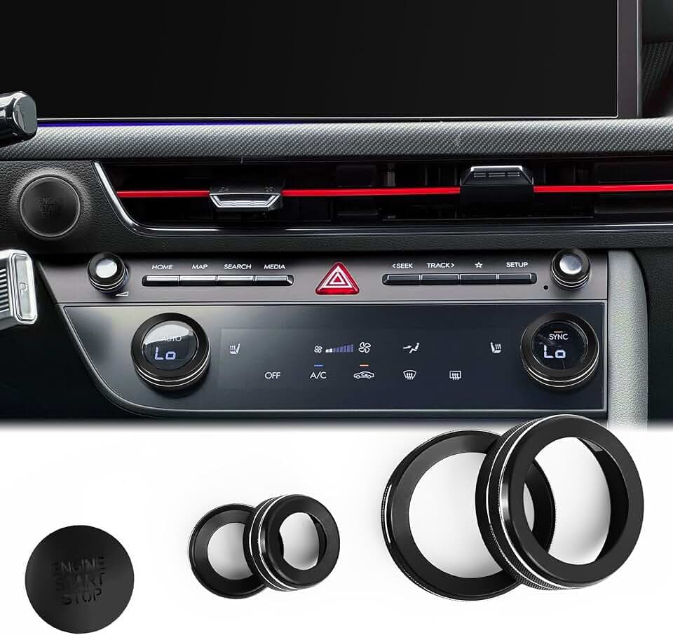 for 2024-2025 Hyundai Sonata Accessories, 5pcs Aluminum Alloy Knob Cover Trim Set - A/C, Volume & Push Start - DvlynAuroa (Black)