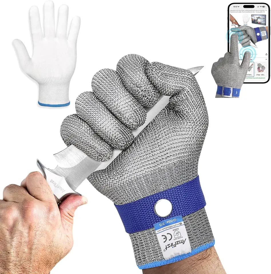 Schnittschutzhandschuhe küche, Leistungsfähiger Level 9 Schutz, Touchscreen Edelstahl Draht Metall Mesh Arbeitshandschuhe, Kettenhandschuh, Austernhandschuh, 1 Stück, größe 8/M