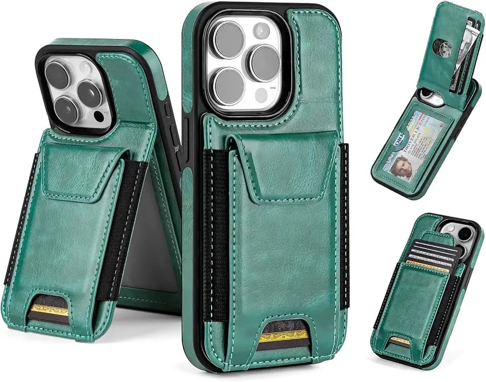 SkyEagle for iPhone 15 Pro Max Case Wallet with Card Holder,Blue Green