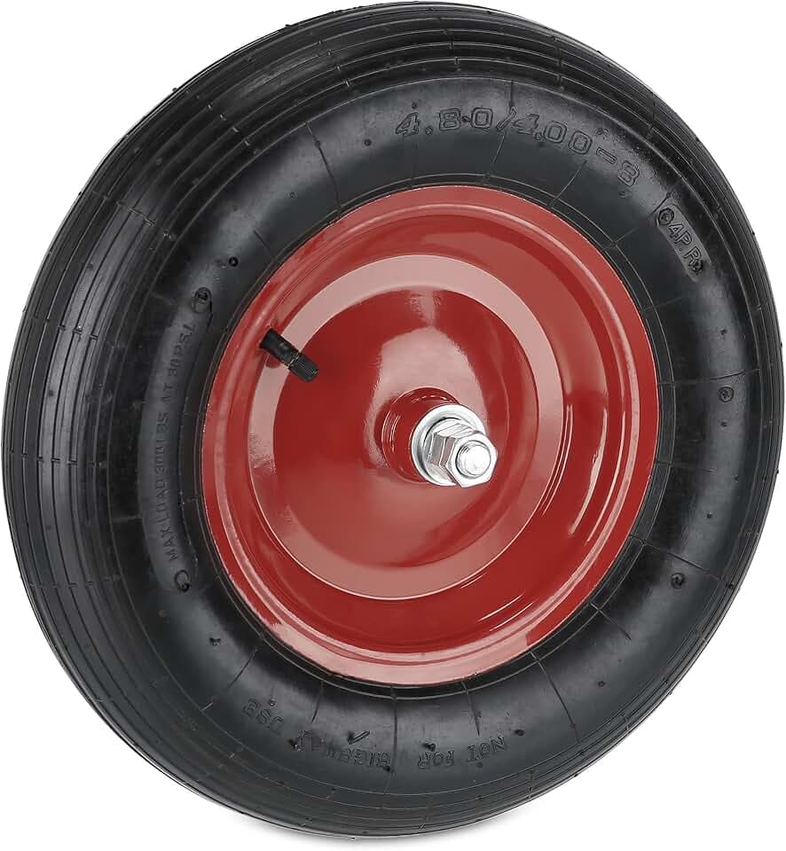 Relaxdays Schubkarrenrad 4.80 4.00-8, luftbereift, Stahlfelge, mit Achse, 4 PR Ersatzrad Schubkarre, 120 kg, schwarz/rot