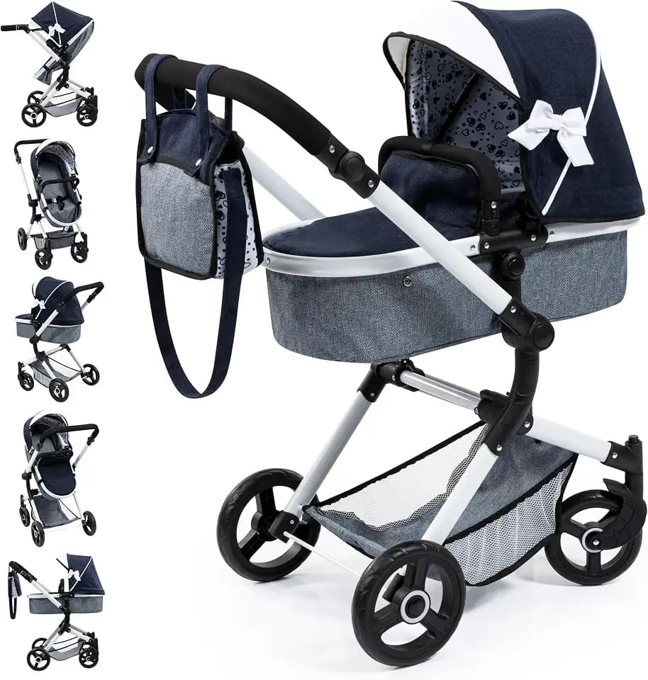 Bayer Design 18481AB Kombi Puppenwagen Neo Vario mit Tasche, Blau, Weiß, 62cm-79cm