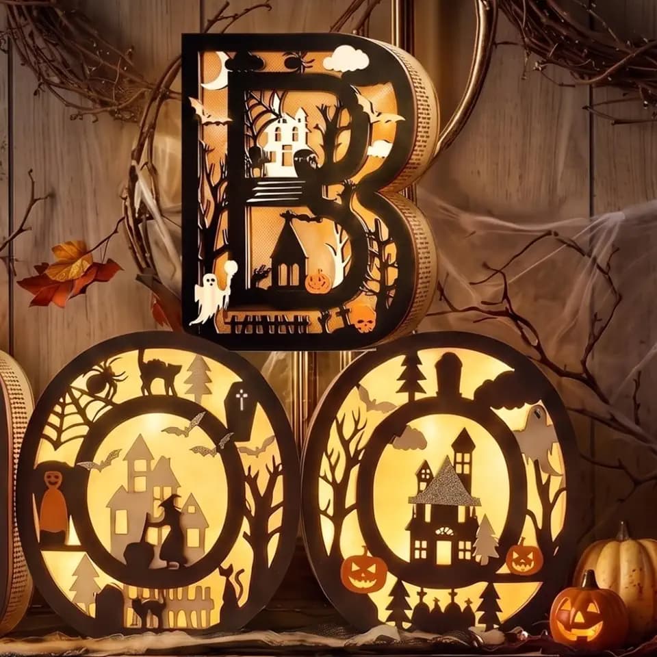 Junkin 3 Pcs Halloween Light up Decor Boo Letters Sign Table Decorations