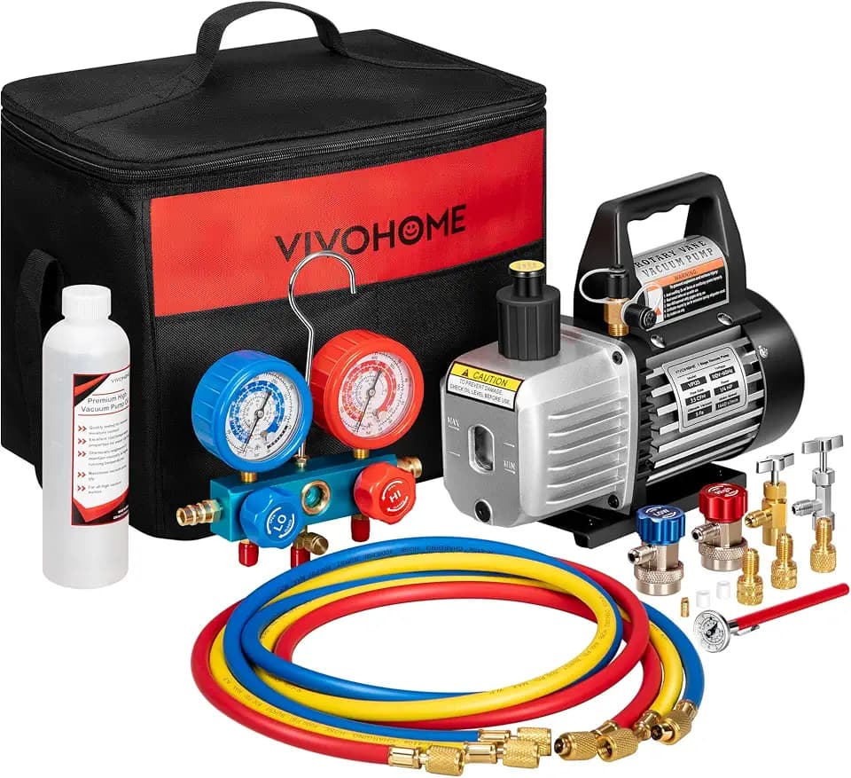 VIVOHOME 1/4 HP 3.5CFM 1 Stage AC Vacuum Pump and R134a Manifold Gauge Set