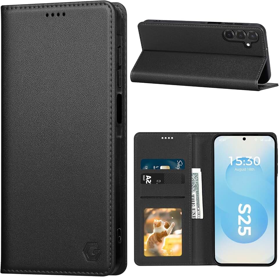 Handyhülle für Samsung Galaxy S25 5G Hülle, Kartenfach Premium PU Leder Klapphülle Schutzhülle, Standfunktion Tasche Flip Case für Samsung Galaxy S25 5G - Schwarz