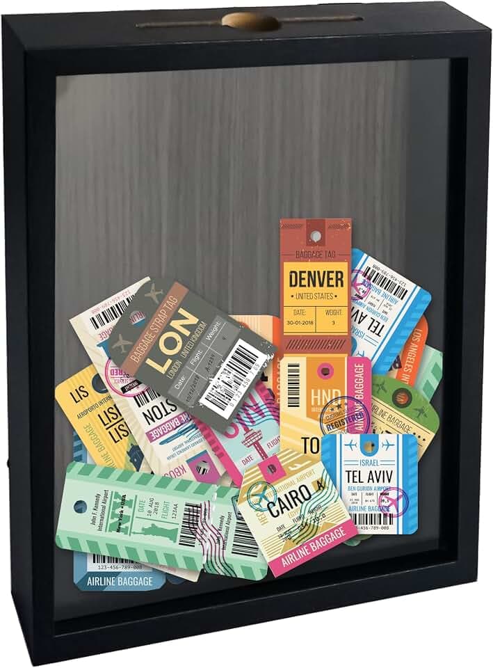 FramePro Bilderrahmen für Ticket Shadow Box 3D Rahmen zum Befüllen Tiefer Aufbewahrungsboxen Glasscheibe Holz Objektrahmen DIY Vitrine Kronkorken Muscheln Flugtickets Fotorahmen Memorabilia Geschenk
