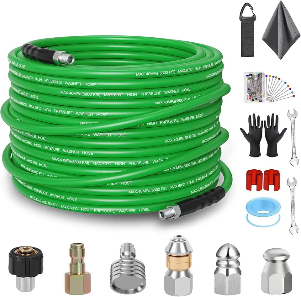 Sewer Jetter Kit for Pressure Washer 50FT – 5800PSI High-Pressure Drain Cleaner, M22 & 1/4'' NPT Universal Fit, Unclog Gutters & Sewer Lines, Durable Jetter Hose for Homeowners & DIYers