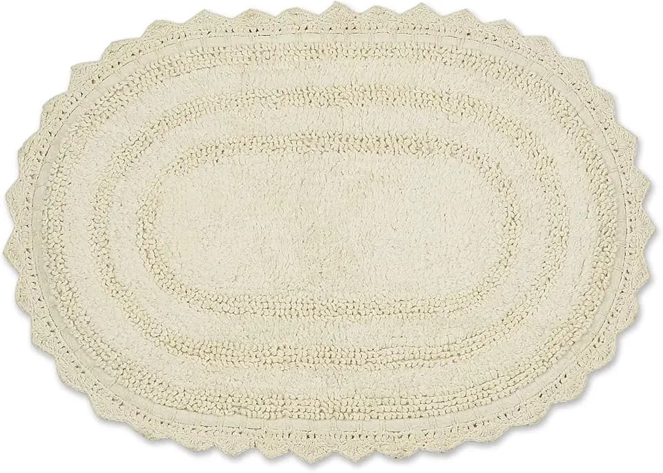 DII Crochet Collection Reversible Bath Mat, Small Oval, 17x24, Off-White