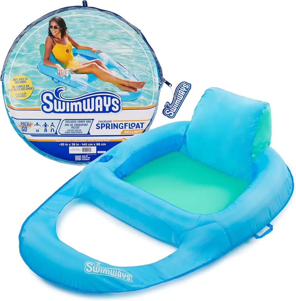 SwimWays Spring Float Premium Duo, Pool Chair Fits 2 Adults, Inflatable Pool Floats Adult with Fast Inflation for Ages 15 & Up
