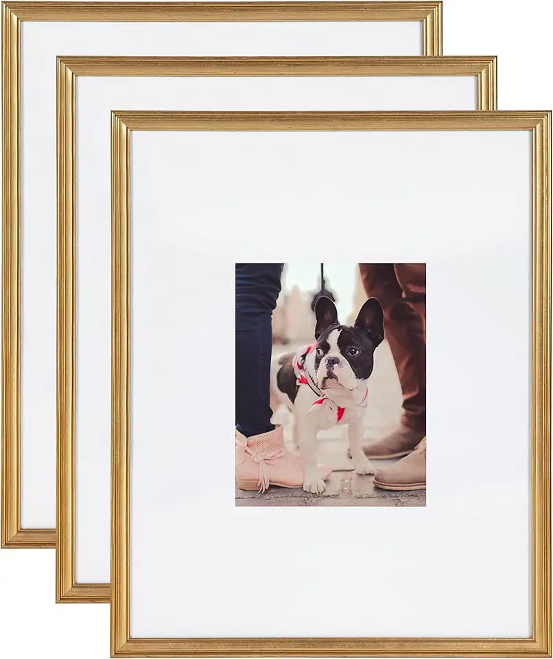 Kate and Laurel Adlynn Wall Picture Frame Set, 16" x 20" matted to 8" x 10", Gold, Set of 3