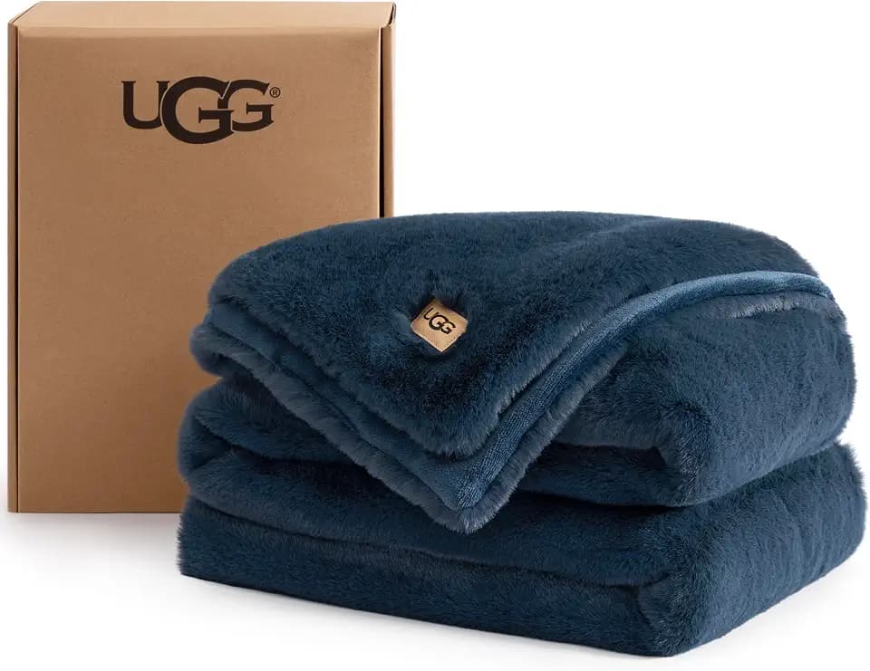 UGG Euphoria Throw Blanket, Plush Faux Fur Blanket, 50" x 70", Indigo Blue