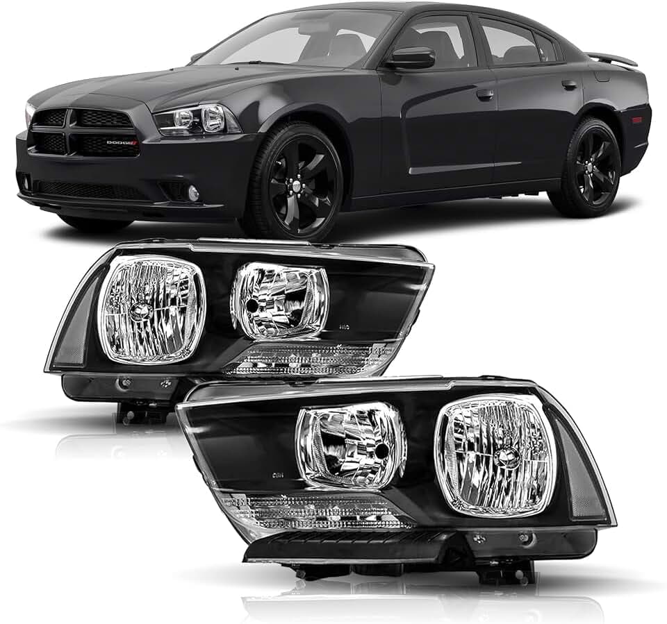 Headlights Assembly Compatible with 2011 2012 2013 2014 Dodge Charger Driver and Passenger, Black Housing Clear Side
