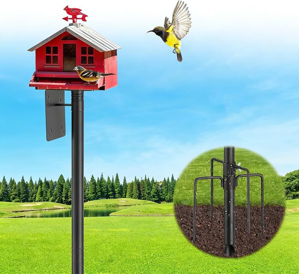 Heavy Duty Bird House Pole 75 inch Adjustable, Outdoor Birdhouse Stand with 5-Pronged Stakes, Universal Mount for Smart Bird Feeder Compatible with Bird Buddy Birdfy Bluebird House (Without Feeder)