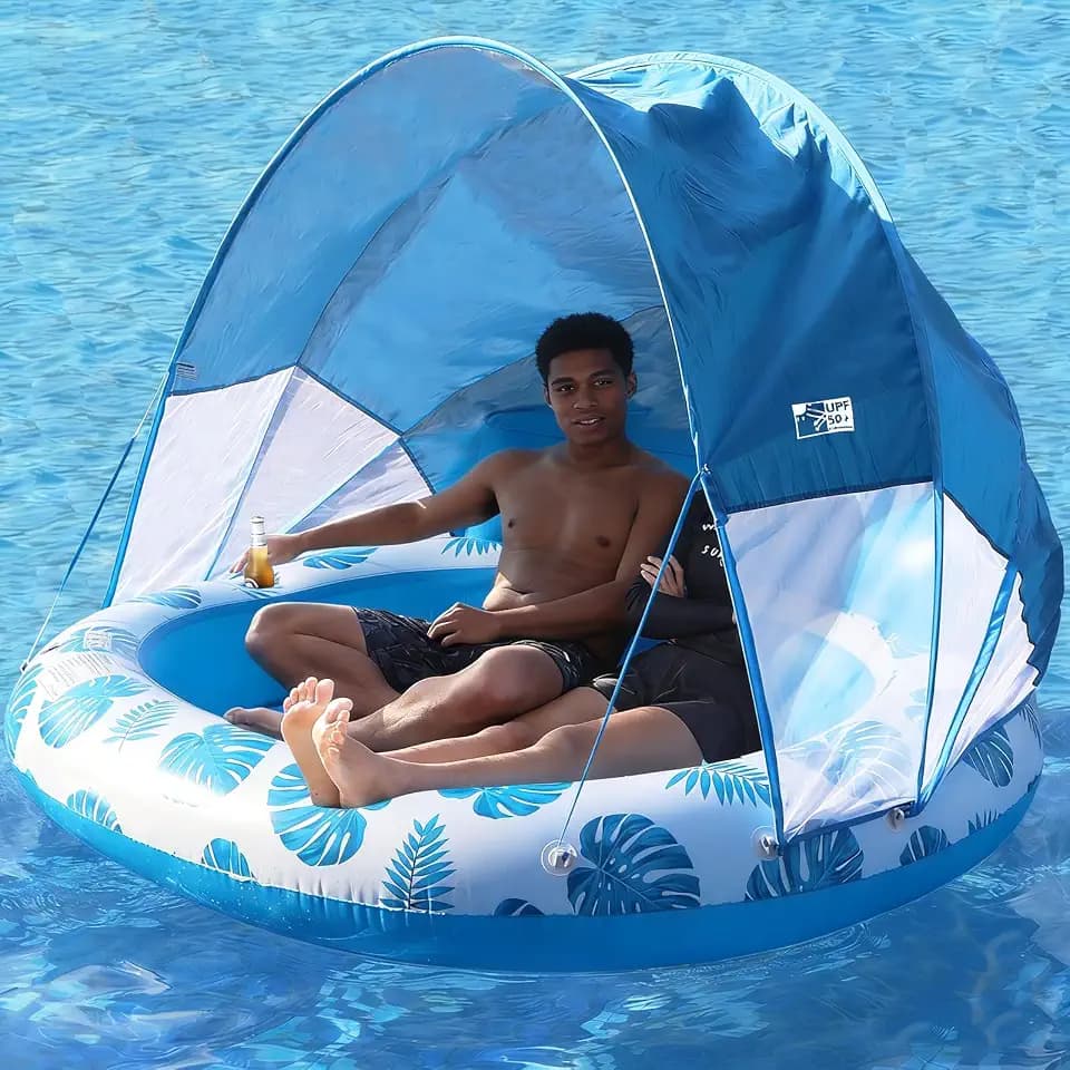 COOLCOOLDEE Inflatable Pool Float with Canopy,2 Person Floating Island,Extra Large with Sun Shade