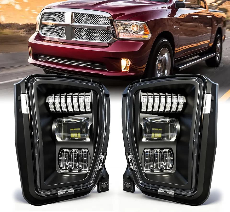 LED Fog Light Assembly with DRL Turn Signal, Front Driving Lamps Kit Compatible with 2013-2018 Dodge Ram 1500 & 2019-2021 Ram 1500 Classic DOT/SAE Compliant Driver & Passenger Side