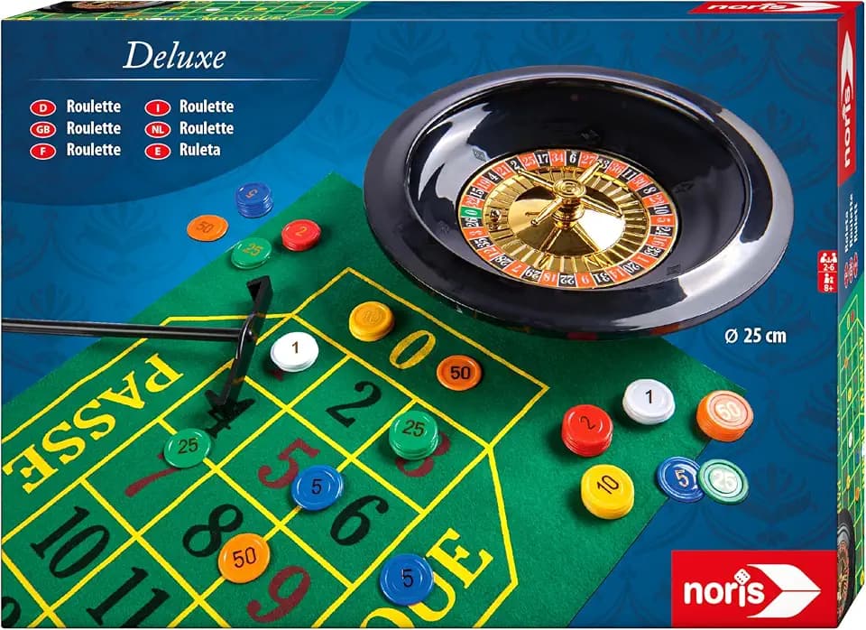 noris 606102025 Deluxe Set Roulette – mit 2 Stahlkugeln, 60 Jetons und weiterem Zubehör für EIN echtes Casino Feeling, ab 6 Jahren