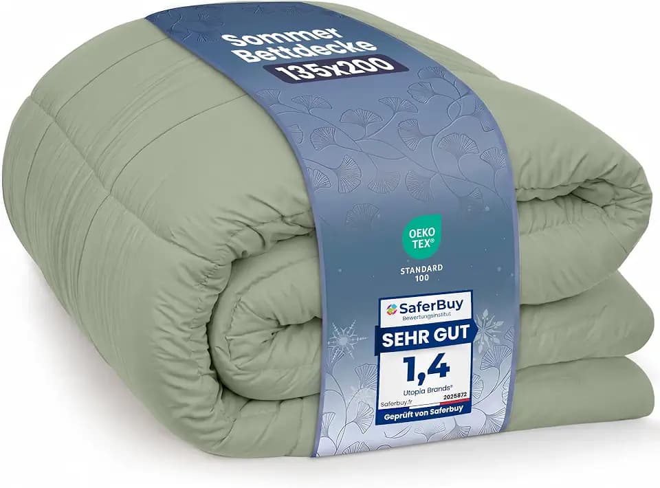 Utopia Bedding Sommerdecke 135 x 200 cm, Bettdecke Ohne Bezug Salbeigrün