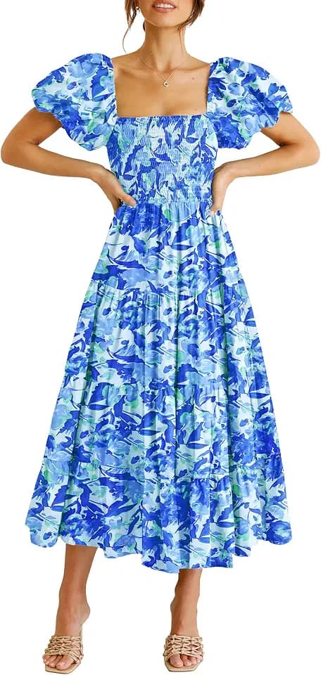 PRETTYGARDEN Women's Smocked Midi Wedding Guest Dress