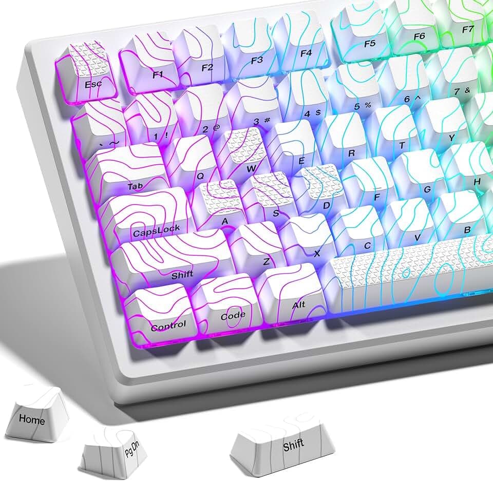HITIME XVX Shine Through Tastenkappen mit IMD-Technologie, benutzerdefinierte Tastenkappen 60 75 100 Prozent, weißes Tastenkappen-Set OEM-Profil, 118 Tasten, seitlich bedruckt für mechanische Tastatur
