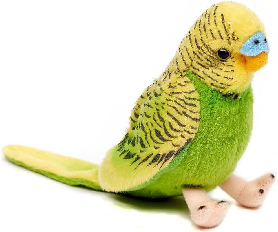 Uni-Toys - Wellensittich (grün) mit zwitschernder Stimme - 12 cm (Höhe) - Plüsch-Vogel - Plüschtier, Kuscheltier