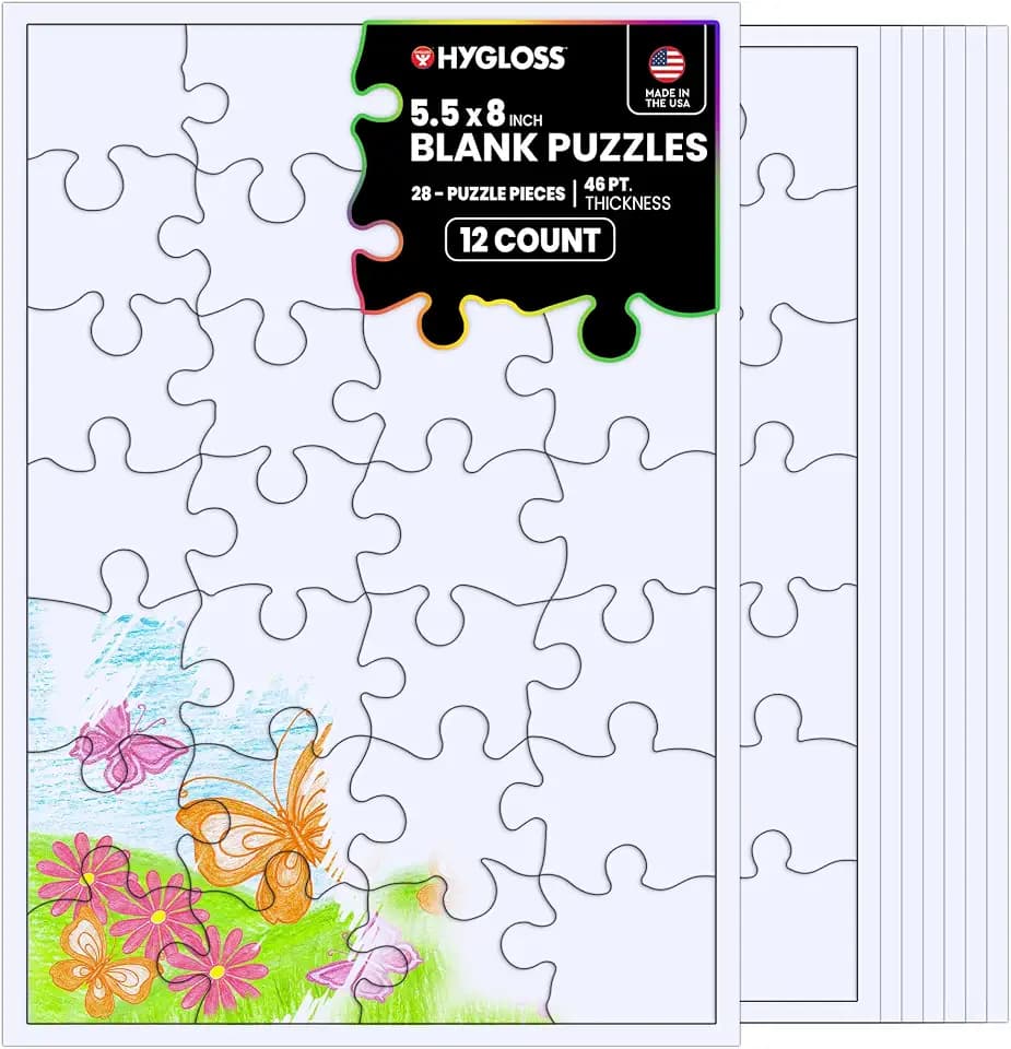 Hygloss 12 Blank Jigsaw Puzzles – 5.5 x 8 Inch, 28 Pieces Each – DYI Party invites, Perfect for Decorating, Kids' Activities, Arts & Crafts or Party Favors - Puzzle Pieces to Draw On for Crafts