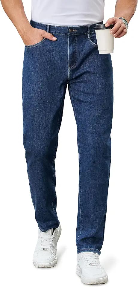 Cotrasen Mens Jeans Regular Fit Stretch Denim Straight Classic Casual Pants