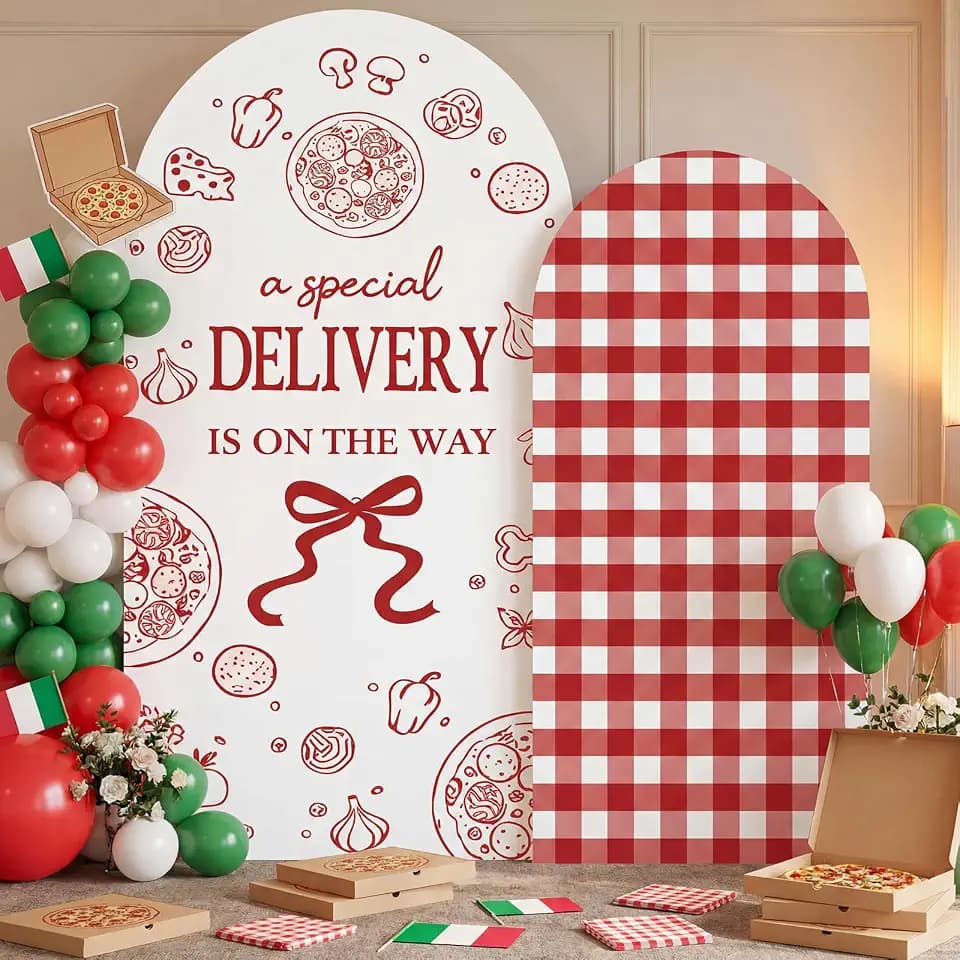 Moukeren 2 Pack Special Delivery Pizza Baby Shower Arch Backdrop Cover