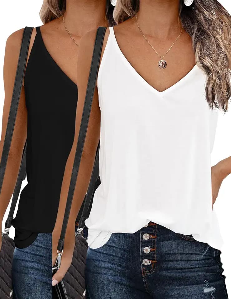 Zeagoo Womens V Neck Camisole Tank Tops Summer Spaghetti Strap Loose Shirt