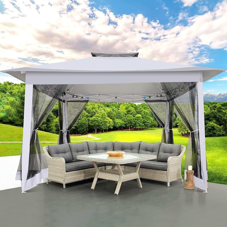 HOTEEL 10'x10' Outdoor Gazebo para Patio on Clearance with Netting, Waterproof Canopy Tent with Heavy Duty Steel Frame, High Wind-Resistant Shelter for Backyard, Deck (2025 Upgraded)