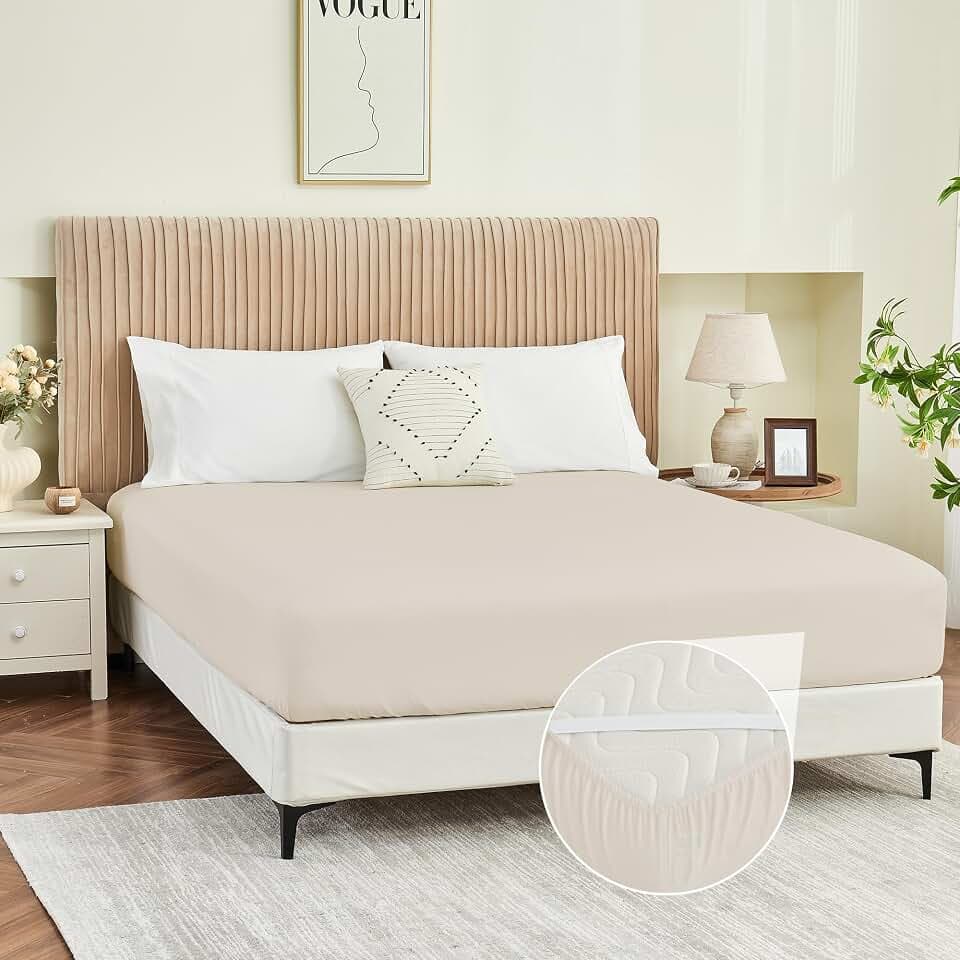 Queen Fitted Sheet with Corner Straps Microfiber, Bleached Sand
