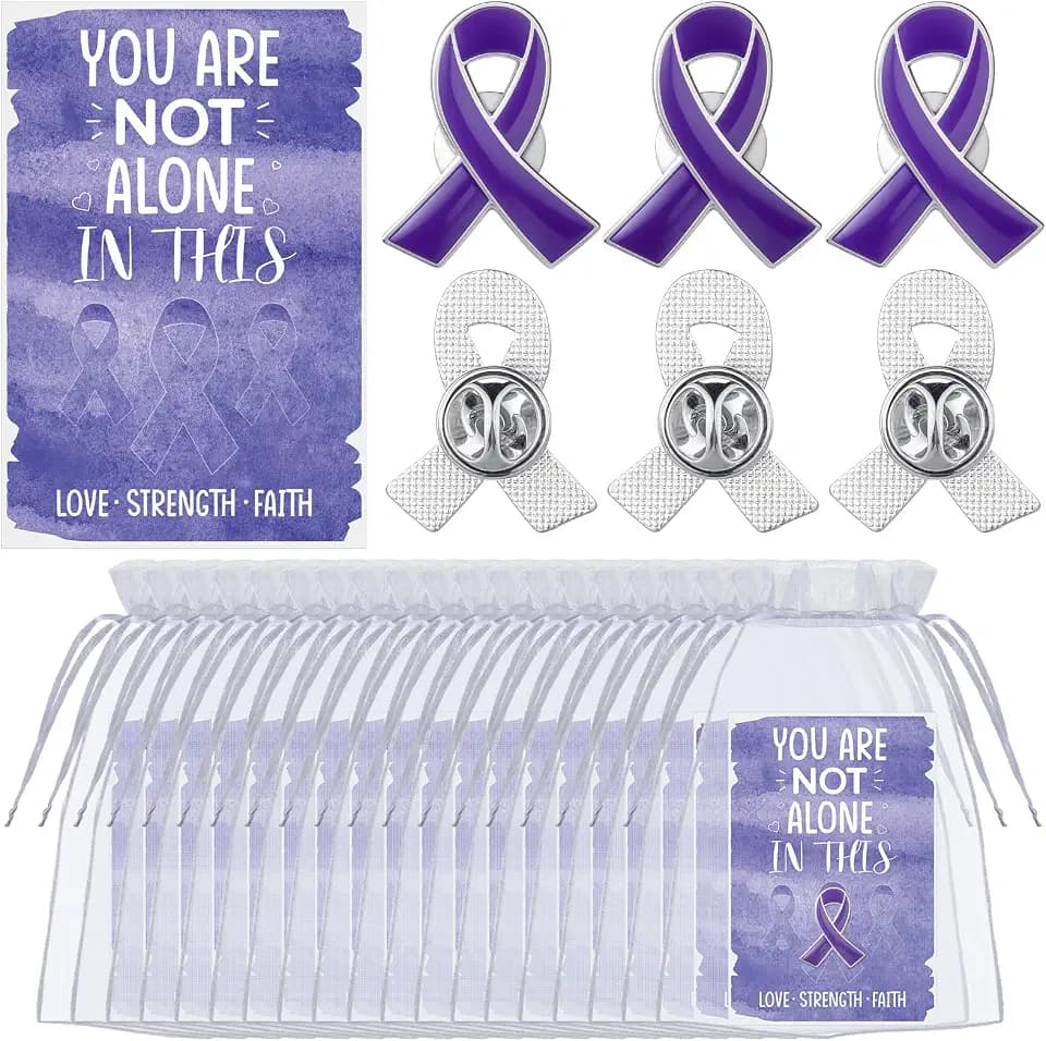 Landical 30 Set/60 Pcs Alzheimer's Awareness Purple Ribbon Pins with Card