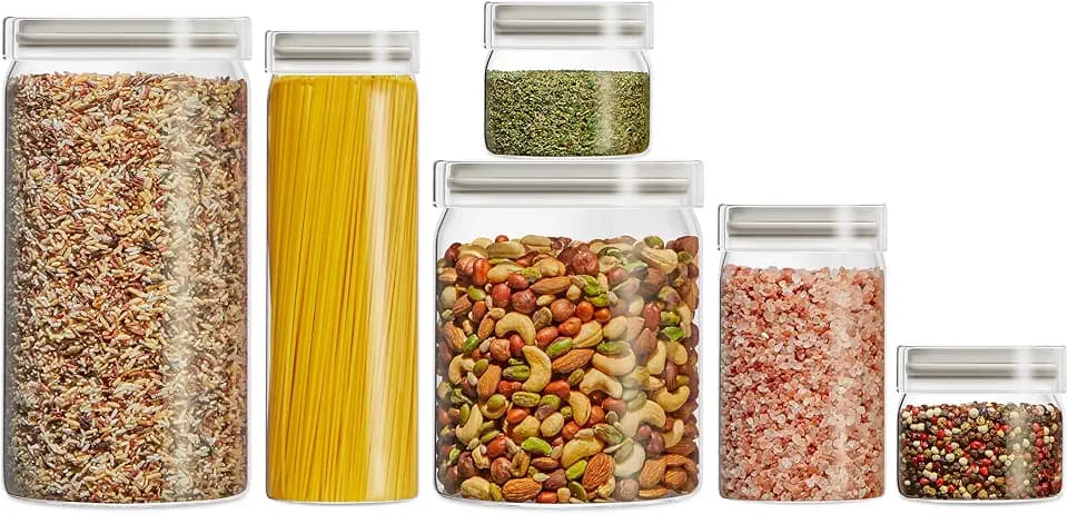 Pyrex 6-Pack Glass Canister Set - Lightweight Dry Food Storage Containers
