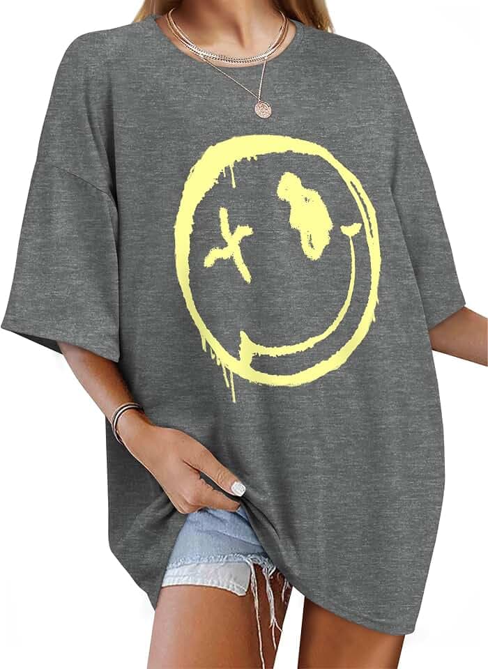 WIEIYM Tshirt Damen Oversized Lose Rundhals Kurzarm T-Shirts