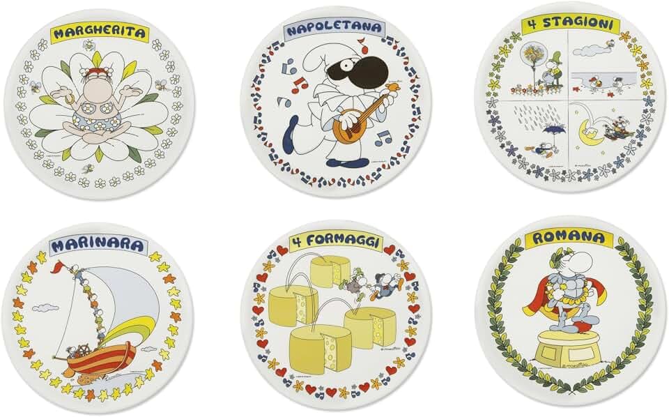 Excelsa Mordillo Set mit 6 Pizzatellern aus Porzellan, verziert mit Figuren, 30,5 cm