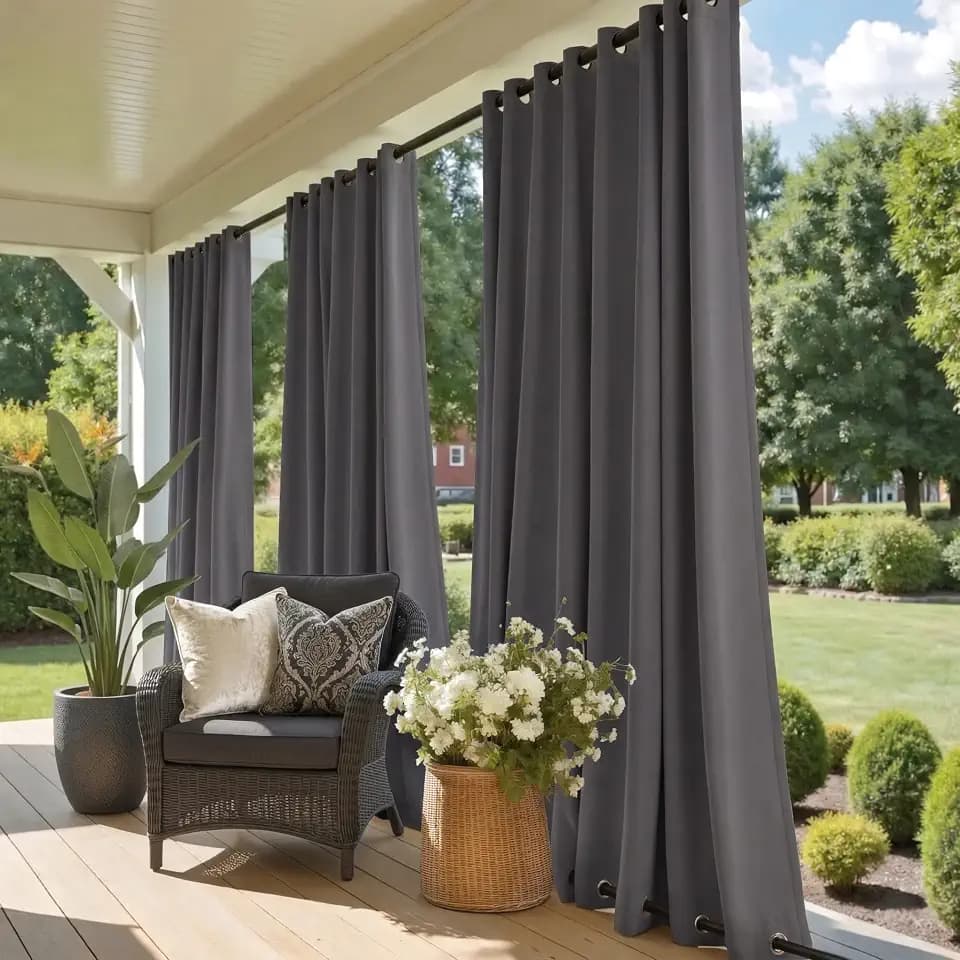 NICETOWN 2 Panels Outdoor Curtains Weighted Sunblock with Rustproof Grommet Top and Bottom, Thermal Insulated Fixed Windproof Blackout Outdoor Curtain Drapes Privacy for Patio, W52 x L95, Grey